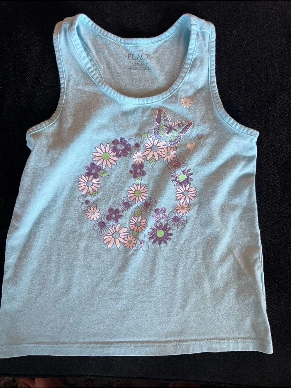 The Children's Place Light Blue Floral Peace Sign Tank Top with Butterfly